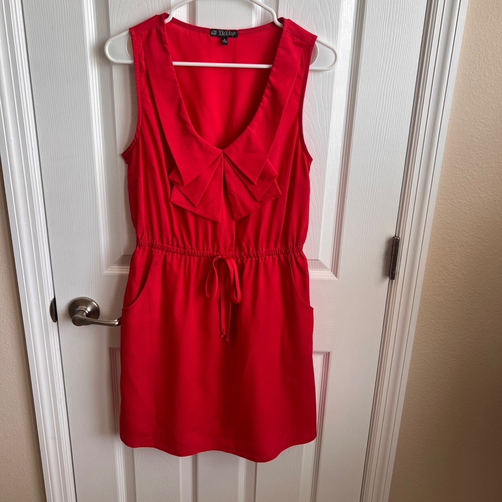 BeBop Red Dress Sleeveless Pockets Tie Waist Party Casual Lined Summer Largeโ